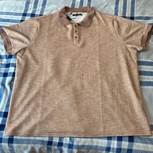 Nova Men Retro Textured Polo Shirt – 3XL – Brown & Cream Waffle Knit